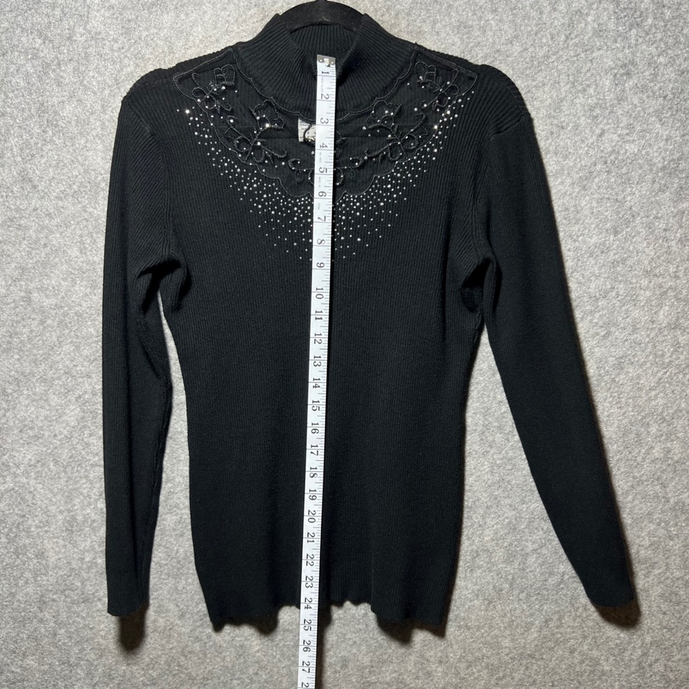 Vintage Y2K Black Ribbed Mock Neck Sweater Mesh Whimsigoth‎ M Embellished - Picture 5 of 8